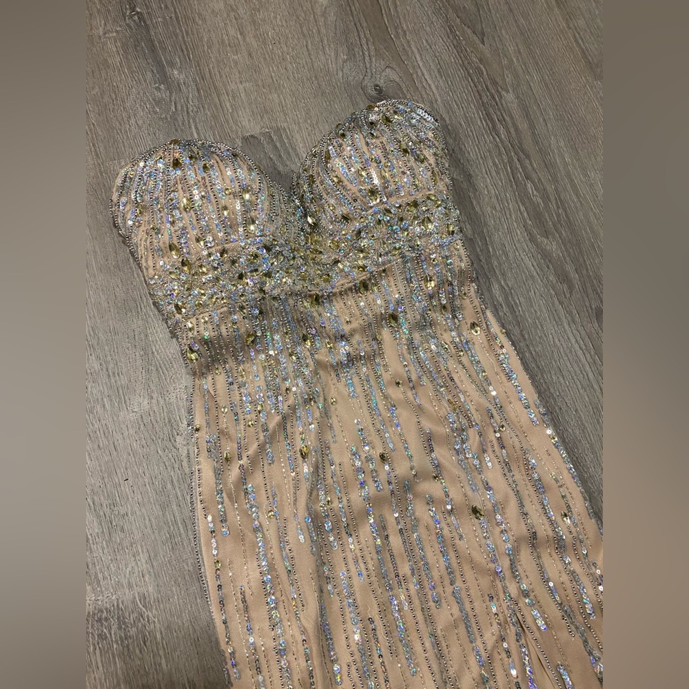 Jovani Strapless Gold Sequin Formal Gown Sweetheart Corset Dress Size 6 - Picture 8 of 11